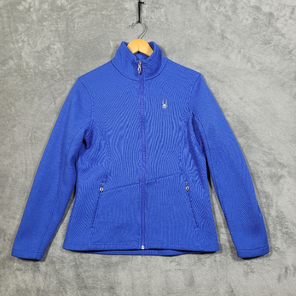 Spyder Core Sweater Womens Large Blue Full Zip Up Ribbed